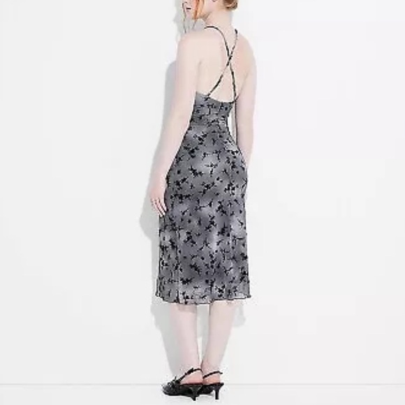 Women's Flocked Mesh Midi Slip Dress - Wild Fable Gray/Black Floral - Picture 2 of 3